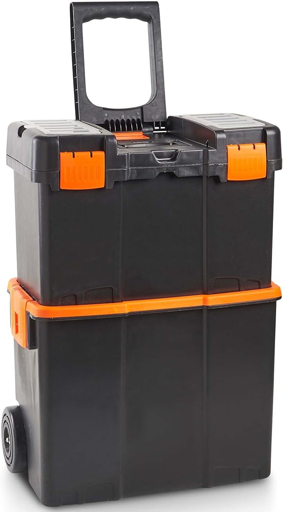 VonHaus Tool Box on Wheels - Wheeled Tool Box with Stackable Boxes for Easy Organisation - 3-Pack Secure Rolling Storage Boxes, Lockable Cover and Removable Tray with Wheels