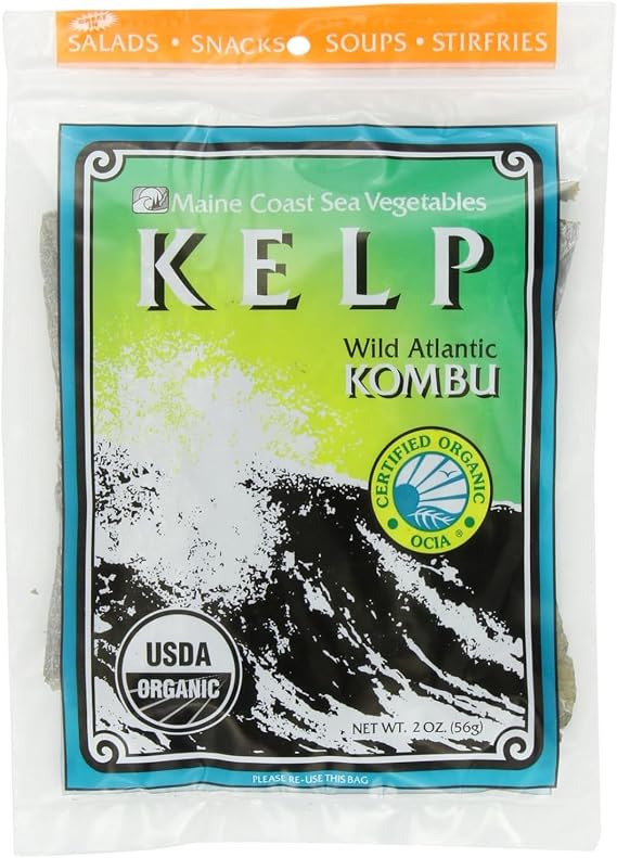 Maine Coast Sea Vegetables Kombu Sugar Kelp Leaf Bag | Organic Seaweed | Low Sodium Salt Alternative | Rich in Iodine | Ideal for Soups, Salads, Cooking | 2 Oz / 56 g (Pack of 1)