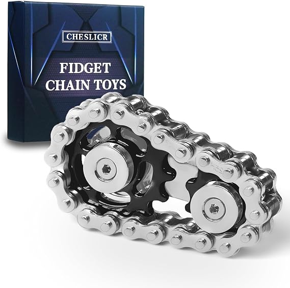 Fidget Spinner Toy for Adults Metal Figette Bike Chain for Adult Men Pain Stim ADHD Teen Cool Gadgets Quiet Desk Offices Anxiety Relief Items Stress Tool Sensory Spiky Easter Basket Stuffer - Black