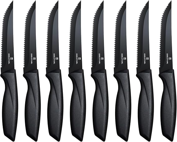 Steak Knives Set of 8, Serrated Dinner knives,Black Steak Knife