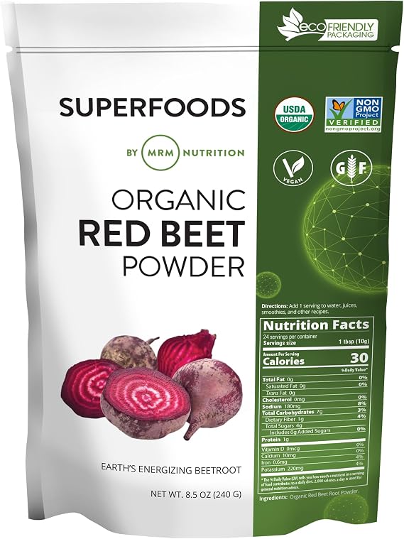 MRM Organic Red Beet Powder - Vegan & GlutenFree - 24 Servings | USDA Organic Red Beet Root Powder Superfood with Antioxidants and Nutrients, Heart Health & Energy Support for Women & Men