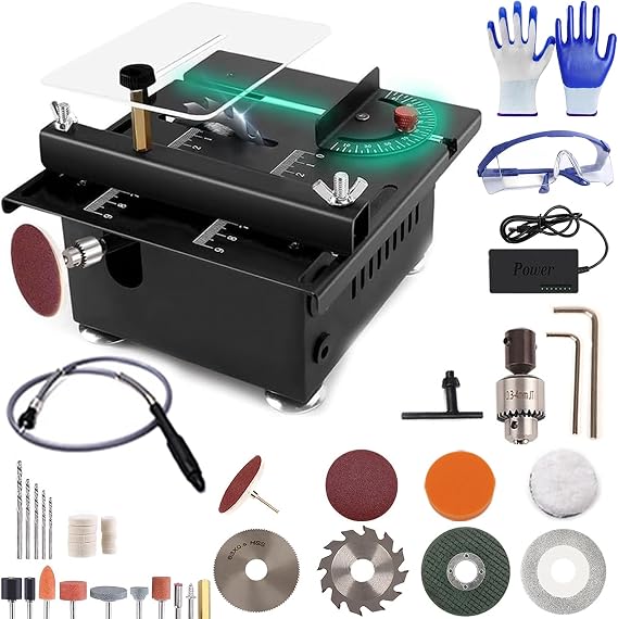 Mini Multi-Functional Table Saw, Mini Table Saw, Mini Table Saw For Crafts, Wood Cutting, Multi-Functional Portable Adjustable Cutting Sanding Engraving Drilling All-In-One Machine (Upgraded-C)