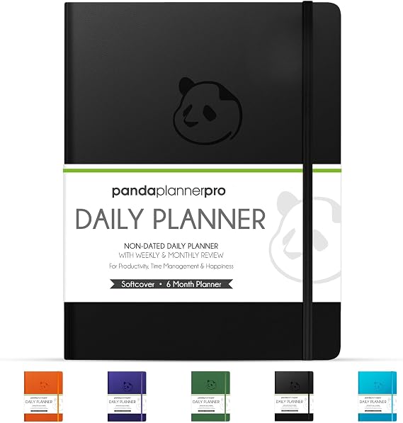 Panda Planner Pro A4 Daily Planner 2026, 6 Month, Large 8.5x11, Black