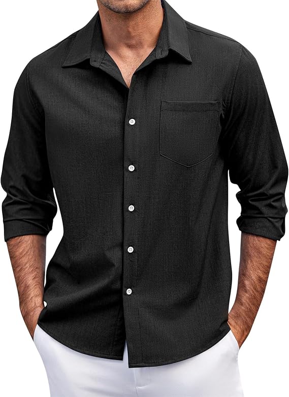 Ymosrh Men's Casual Button Down Shirts Long Sleeve Wrinkle Free Beach Wedding Dress Shirts, M-5XL