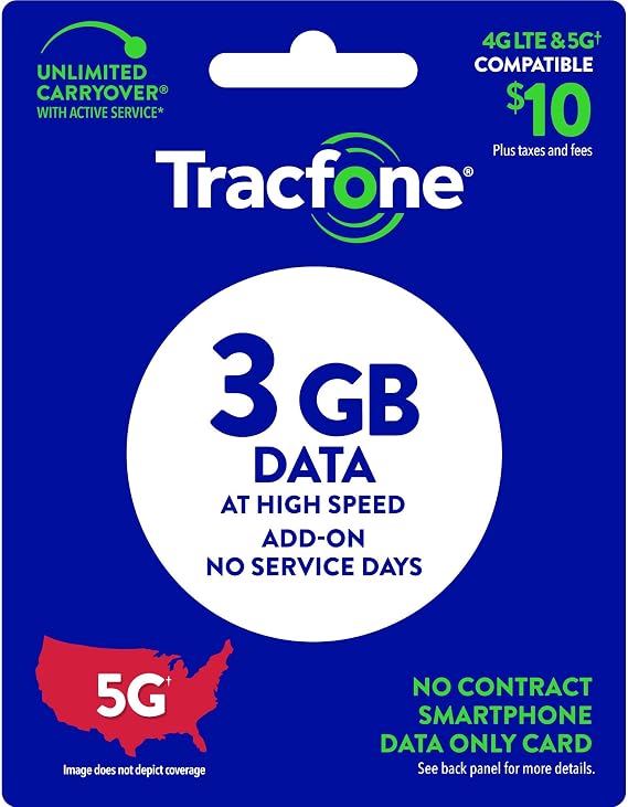Tracfone $10 Data Card: 3GB High-Speed Data Add-On (Smartphone Plans Only) [Physical Card]