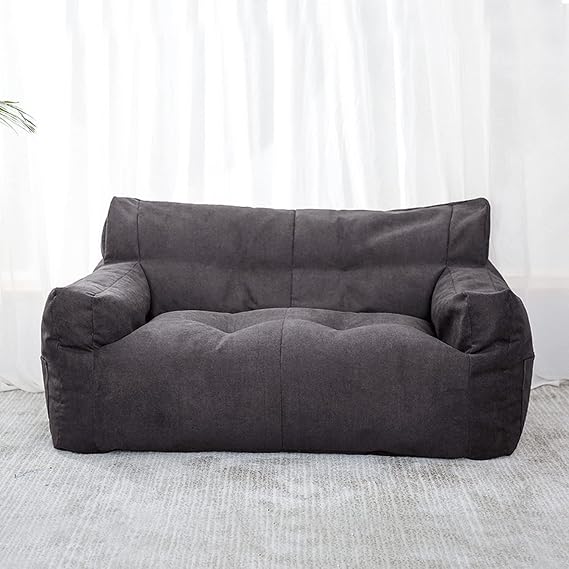 Bean Bag Chair w/Footstool Giant Foam-Filled Furniture (No Filler) for Organizing Plush Toys or Textile, Sack Bean Bag for Adults, Teens, Machine Washable Covers,Black