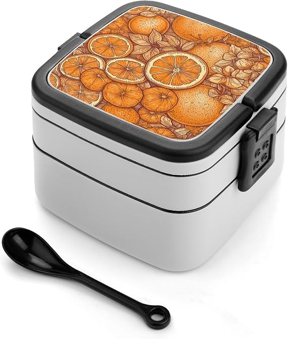 Bento Box Adult Lunch Box,Stackable 2 Compartment Lunch Boxes Containers,Sliced Fruit Printed Cute Bento Lunchbox with Portable Handles Utensils,with Food-Safe Materials BPA-Free,for Women Men