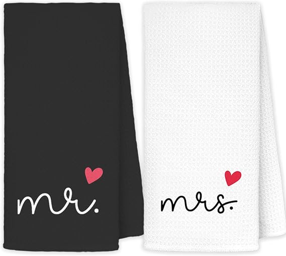 JINYO Mr and Mrs Hand Towels Set of 2, Wedding Gifts for Couples 2025 Newlyweds Bride Groom Husband Wife, Married Couple Gifts Kitchen Dish Towels Decorative, Bridal Shower Kitchen Gifts, 16x24 Inch