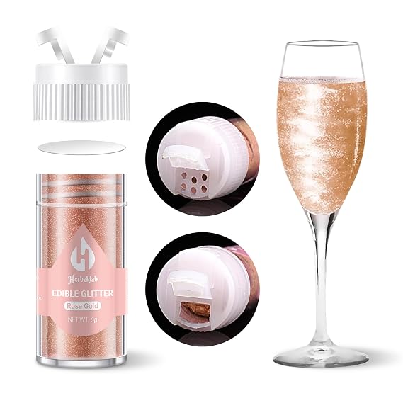 Rose Gold Edible Glitter 6g Luster Dust Drink Glitter, Food Grade Shimmer Powder for Cocktails, Cakes, Beverages, Chocolate & Candy