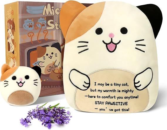 Microwavable Stuffed Animal Heating Pad, Lavender Scented Plush Cat, Warm & Cuddly Comfort Gift for Girls, Teens & Adults, Soothing Plush Toy for Snuggles & Relaxation