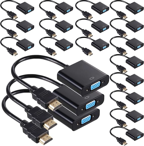 Yunsailing Digital Av to Vga Adapter Converter Bulk,20 Pack | Male to Female, Gold Plated Black Video Cable Adapter, Computer, Desktop, Laptop to Monitor, Projector, TV