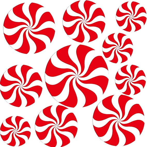 JOVITEC 20 Pack Christmas Peppermint Floor Stickers, 4 Sizes, Waterproof Plastic, Red & White, Cartoon Style, Christmas Candy Party Decals(20 Pieces)