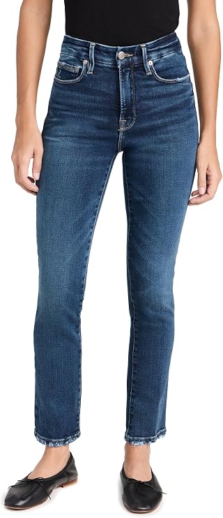 Good American Women's Good Straight Raw Hem Jeans