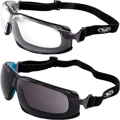 Global Vision Sunn Up Motorcycle Safety Goggles ANSI Z87.1 Scratch-Resistant Anti-Fog 2 Pair Gray Frame wClear Lens & Blue Frame wSmoke Lens