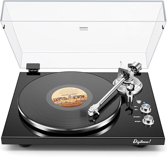 Belt Drive Turntable for Vinyl Record Player and Bluetooth Output | Built-in Phono Preamp,USB Digital Output,Magnetic Cartridge,33/45 RPM,High-Gloss Wood Design,No Built-in Speakers