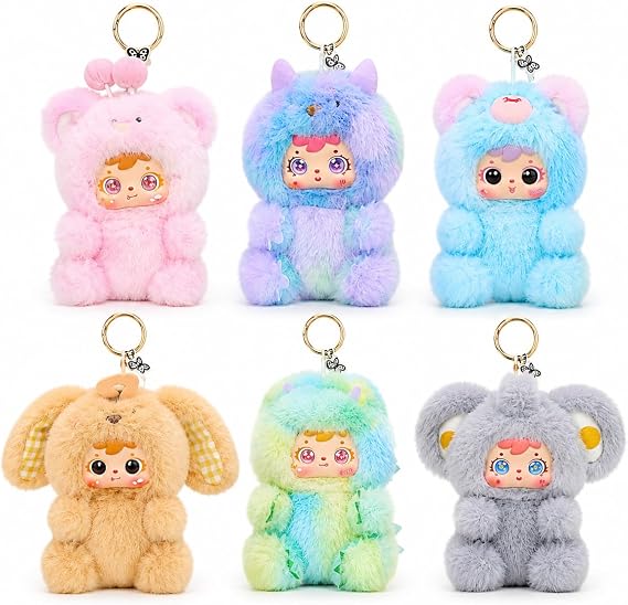 Plush Blind Box Keychain, Mystery Collectible Plush Doll Bag Charm, Kawaii Pendant Toy for Backpack