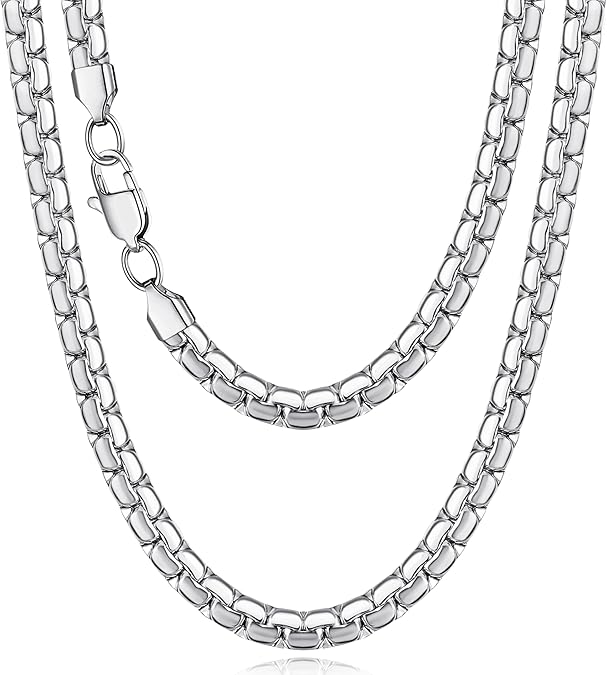 Jewlpire 4mm 5mm Silver Tone/Black/18K Gold Plated Flat Link Chain Necklace for Men, Stainless Steel Chains for Men, Hypoallergenic Men's Chain Necklace 16 18 20 22 24 26 Inch