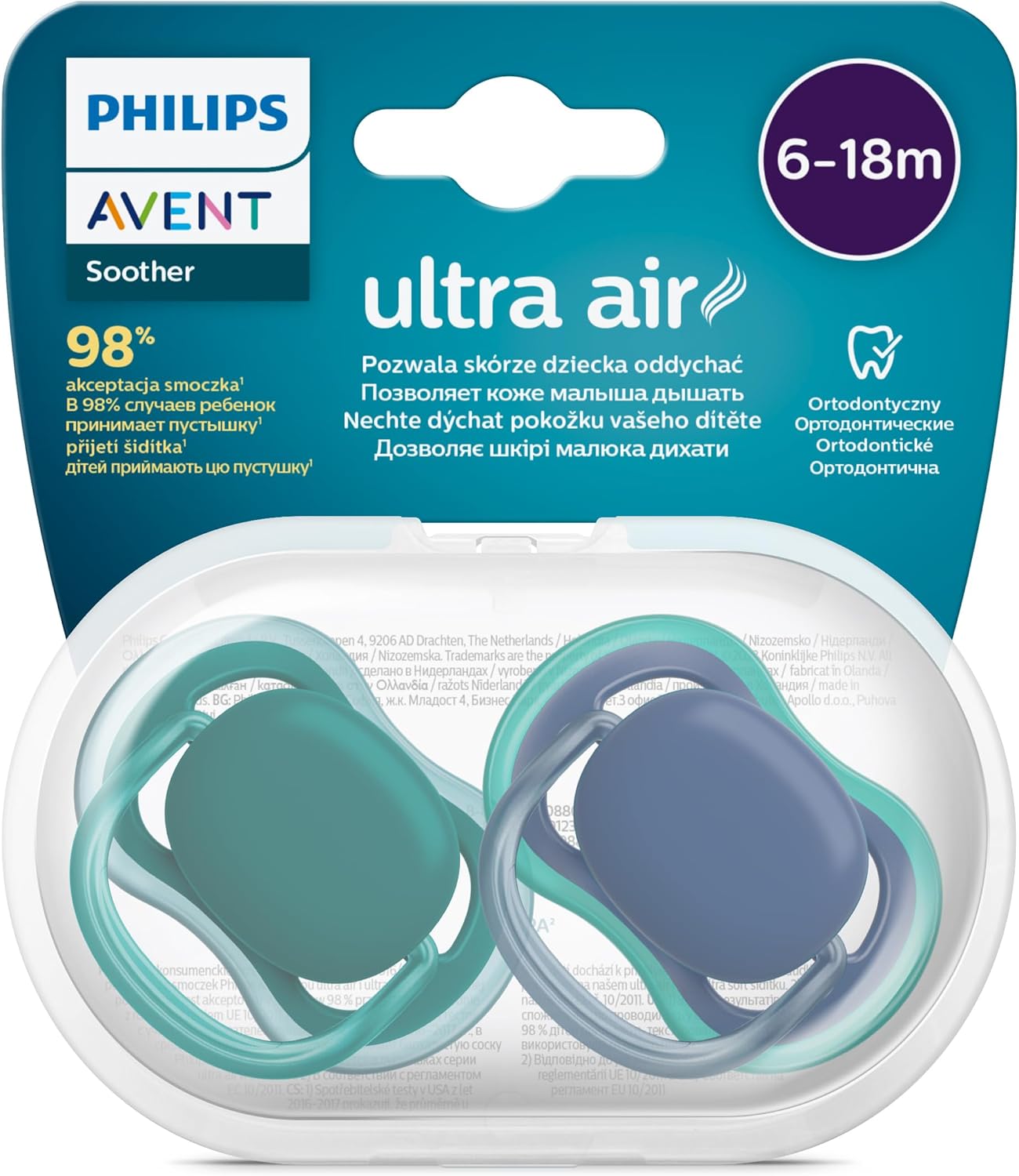 Philips Avent Ultra Air Pacifier 6-18 Months, 2 Pack, Unisex