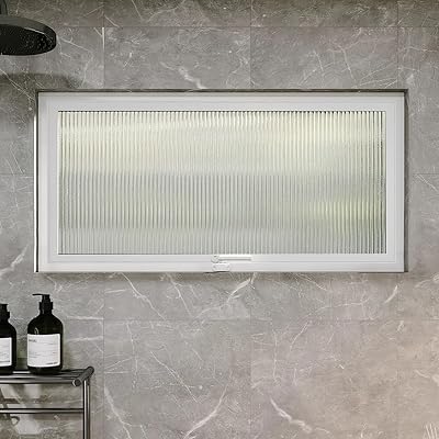 Bathroom Windows for Privacy and Ventilation, Household Window with Frosted Glass, 360 Rotatable Decor Window for Basement Stairway Shower,White,4080cm