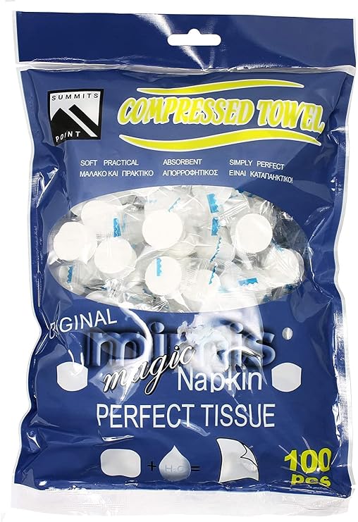 Compressed Towel, Camping Wipes, Toilet Paper Sheets, Portable Towels, 8.7 inch x 8 inch Disposable Napkins Mini Magic Coin Tissues(Blue 100PCS)