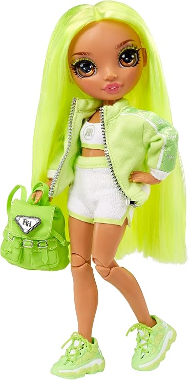 Rainbow High Jr High Series 2 Karma Nichols- 9" NEON Green Posable Fashion Doll with Designer Accessories and Open/Close Backpack. Great Toy Gift for Kids Ages 6-12 Years Old & Collectors