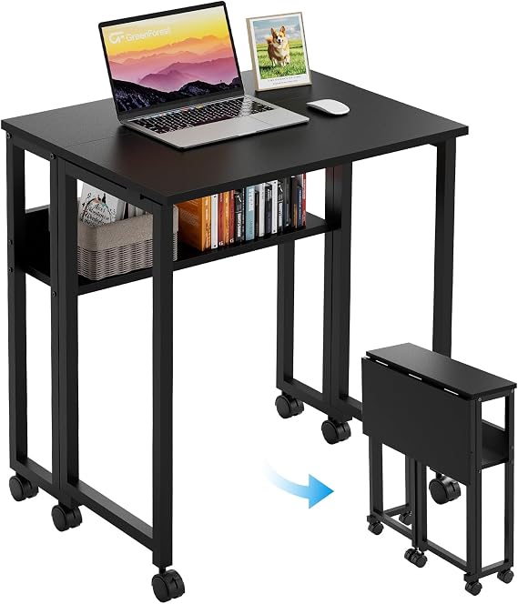 GreenForest Folding Desk with Wheels, 31.5" Rolling Table for Small Spaces