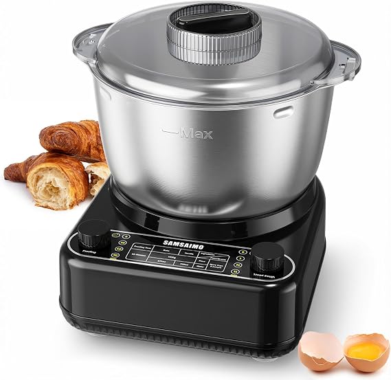 Electric Dough Mixer with Ferment Function, 6.5QT Stand Dough Maker, Dough Kneading Machine with 304 Stainless Steel Bowl, Removable Lid & Knob Control, Ideal for Pizza, Pasta, Bread - Onyx Black