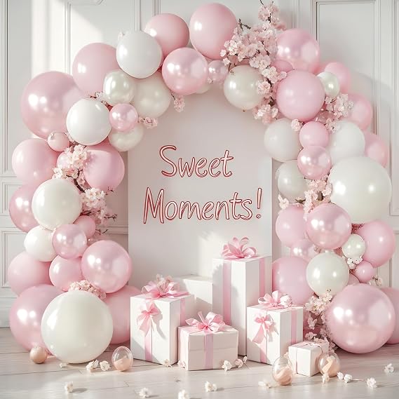 Zesliwy Pink and White Balloons Arch Kit, Double Stuffed, Party Decor