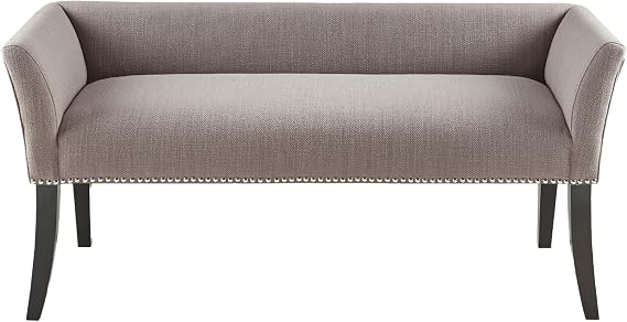 Madison Park Accent Bench, Upholstered with Nailhead Trim, Padded Seat Entryway Bench Small, End of Bed Bench with Back, 49.5" W x 19.25" D x 23" H, Grey