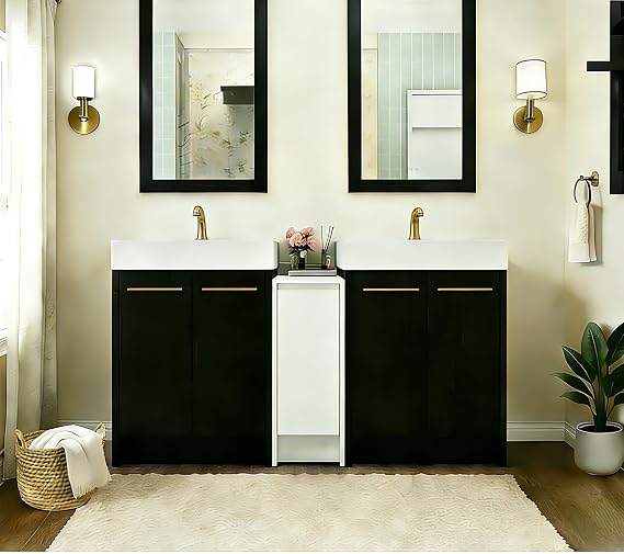 72 Inch Bathroom Vanity with Sink, Double Sink Bathroom Vanity, Freestanding Vanity Bathroom with Big Cabinet, Soft Closed 4 Doors, Integrated Sink(Black)