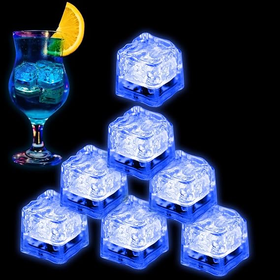Light Up Ice Cubes for Drinks Blue, 12 PCS LED Ice Cubes Liquid Activated, Glow in The Dark Waterproof, Home Bar Supplies Summer Party Wedding Decor