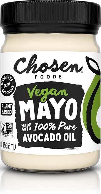 Chosen Foods Classic Vegan Avocado Oil-Based Mayonnaise, Gluten & Dairy Free, Low-Carb, Keto Diet Friendly, Mayo for Sandwiches, Dressings and Sauces (12 fl oz)