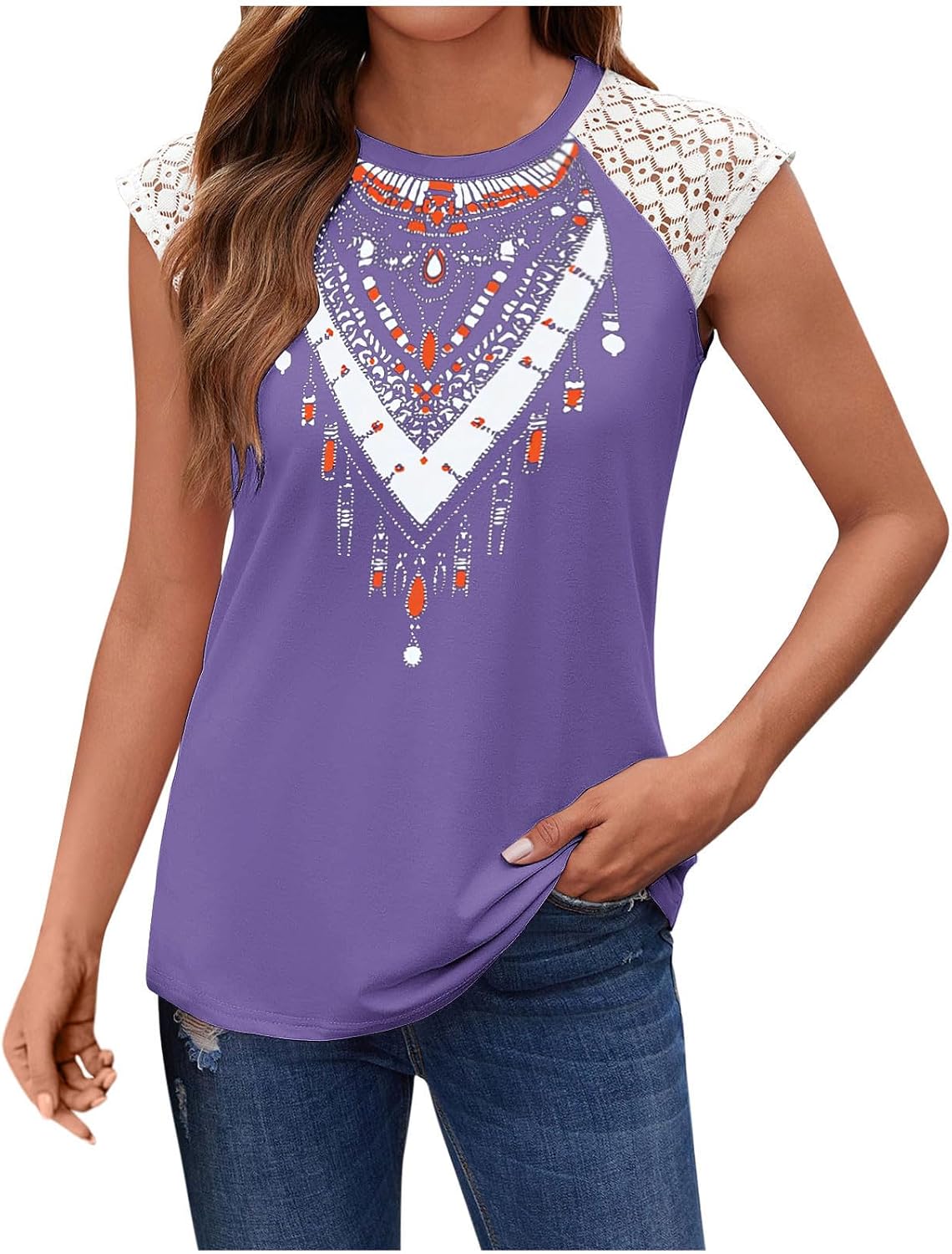 Tank Tops for Women Summer Round Neck Sexy Printed Slim Fit Dressy Tank Trendy Lace Sleeveless 2025 Fashion Tanks