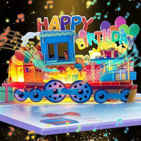 3D Music Train Birthday Card, Light & Music Happy Birthday Card