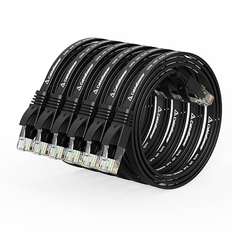 CableGeeker Cat 6 Flat Ethernet Cable 1ft 6Pack, 10Gbps, Black