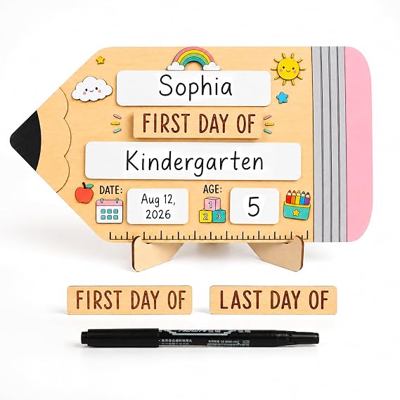 First Day of School Sign, Last Day of School Sign (Natural Wood - Pencil)
