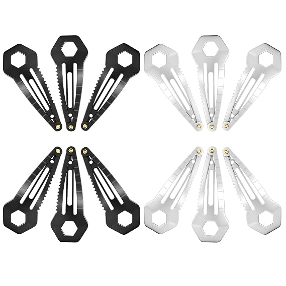 12-Pack Tactical Hair Clips - Mini Functional Snap Hair Clips - Hair Tie Cutter Tool - Small Barrettes for Women & Men It can open bottles, boxes, tighten glasses screws, cut cable ties, and more