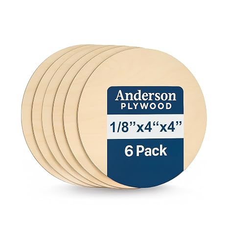 Anderson Plywood Wood Circles 4 Inch Pack of 6 Round Baltic Birch Plywood Discs, 1/8 Inch Thick Unfinished Wood Rounds for Crafts, Painting, Laser Cutting, Wood Burning