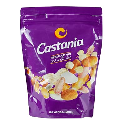 Castania Lebanese Mixed Nuts, Regular Mix with Peanuts, Pumpkin Seeds, Corn, and Chickpeas, 10.6oz Pack of 4