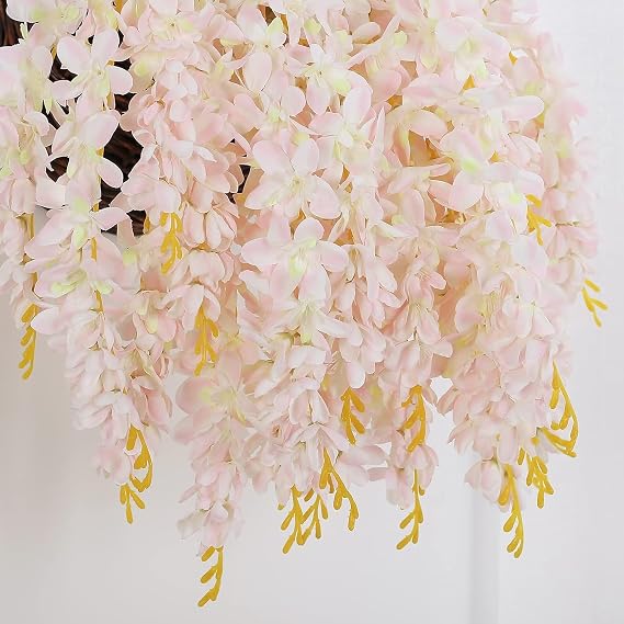 Artificial Wisteria Flowers Dense Wisteria Vine Ratta Hanging Garland Silk Flowers String 4PCS (Baby Pink)