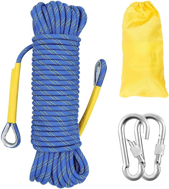 12mm Climbing Static Rope 20m High Strength with 2 Carabiners