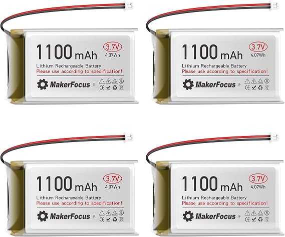 4pcs 3.7V 1100mAh Lithium Polymer Battery 1S LiPo Rechargeable Battery with Protection Board, Insulated Rubber Tape and JST 1.25 Plug for ESP32 Development Board, Mesh Node T114