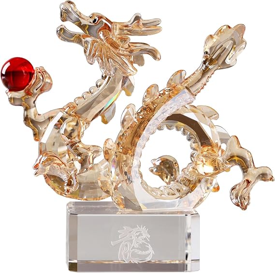 DOJOZ Crystal Dragon Zodiac Animal Ornaments Collectible Figurine Gifts Decoration Figurines Home Decor (Gold)