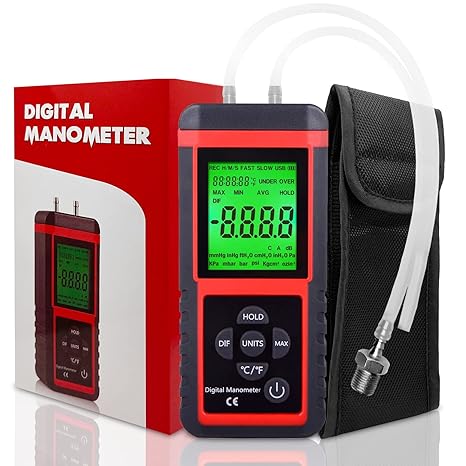 EHDIS Manometer, Professional Air Pressure Meter, Dual-Port HVAC Digital Manometers Gas Pressure Tester Differential Gauge