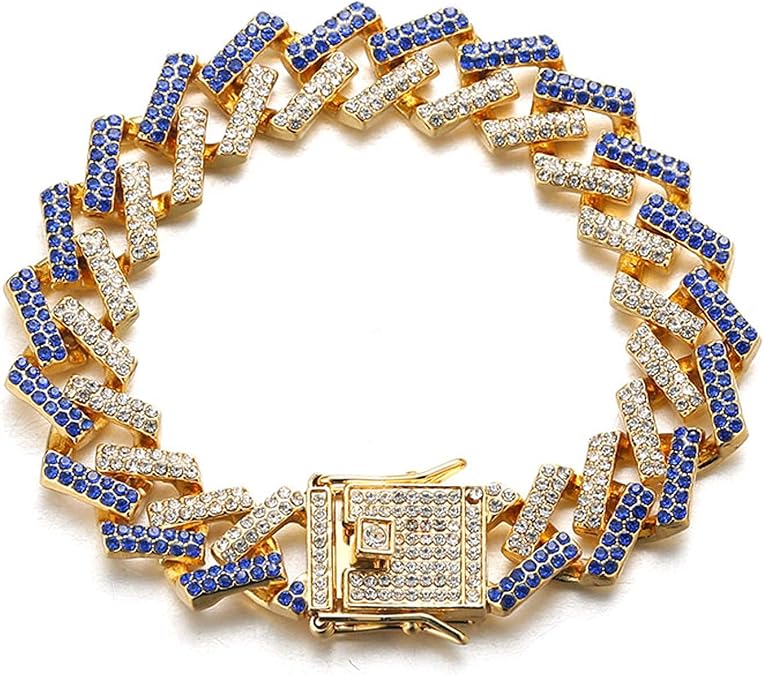 Halukakah Cuban Link Chain for Men FUJI - 13MM Iced Out Diamond Gold Chain - 18k Real Gold Plated/Platinum White Gold Finish Necklace - Hand Set Multicolor Lab Diamonds - Gift for Him