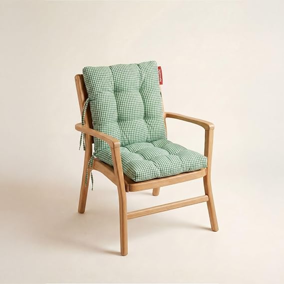 Xpermate Pötikare Arkalıklı Sandalye Minderi Bağcıklı Mutfak Balkon Bahçe Minderi Yeşil 40x40 cm