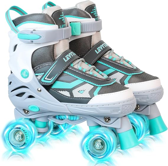 Roller Skates for Boys Girls Kids, 4 Size Adjustable Quad Skates with All Light Up Wheels for Beginners Indoor Outdoor Sports
