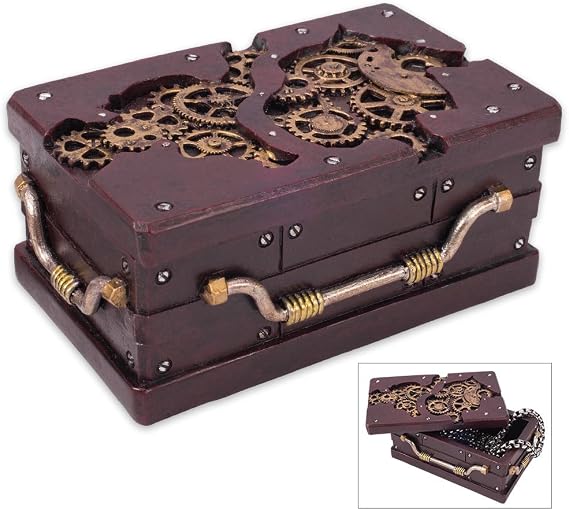 Rectangle Steampunk Trinket Box | Unique Design | For Jewelry and Personal Effects | Great for Home Decor and Display | Outer Dimensions 3.5" X 2.25"