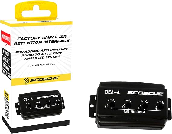 Scosche OEA4 OEM Premium Amplifier Interface Adapter - 4 CH Adjustable LOC Level Converter - Retains Factory Car Audio Amp - Line Output Converter for Car Stereo Amplifiers - No RCA Connection Needed