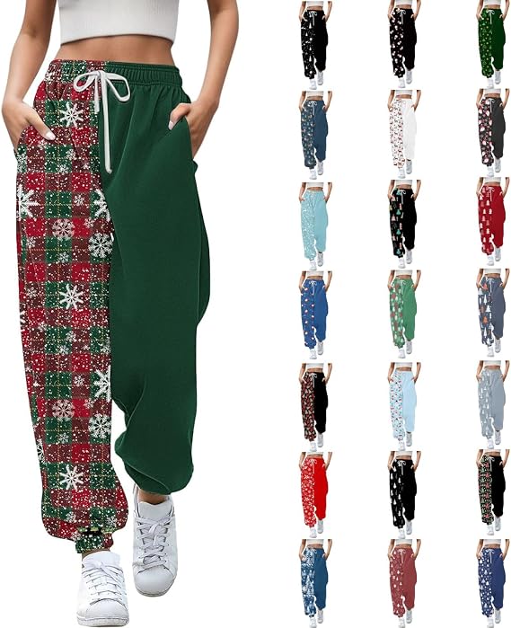 Nantdog Christmas Pajamas Pants for Women 2024 Christmas Sweatpants High Waist Drawstring Christmas y2